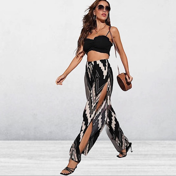 TRUBAL CHEVRON SPLIT LEG PANTS - Picture 3 of 7